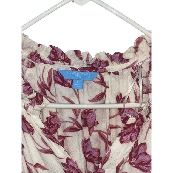 Draper James RSVP Floral Midi Dress Size L White Pink Ruffle Hem Boho Feminine R - Picture 3 of 5